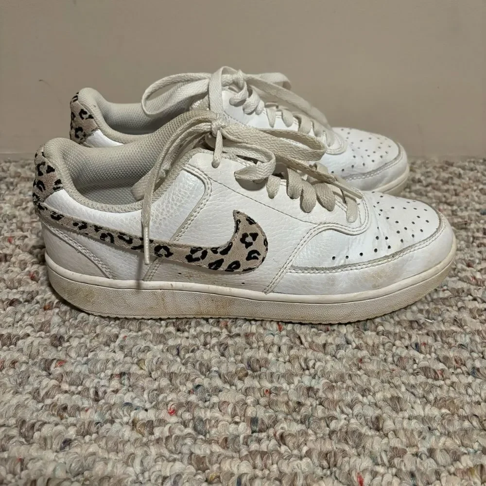 Nike Court Vision Low 11 Sneakers White Desert Sand Leopard Print- Size 7.5